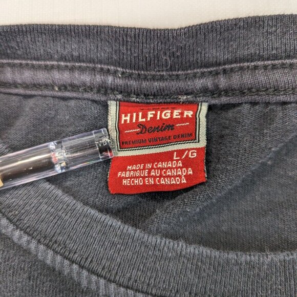 Tommy Hilfiger Denim Spellout logo Longsleeve Crew neck T-shirt Black Men's L - Picture 3 of 10